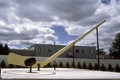 Filmmaker Elizabeth Donius looks up at the World's Largest Hockey Stick
in Eveleth, MN.
