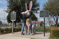 Filmmaker Elizabeth Donius with the World's Largest Jackrabbit in Odessa, Texas.